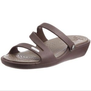 Crocs Womens Size 11 Patricia Brown Sandals Wedge Open Toe
